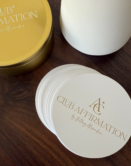 Club Affirmation product packaging on a wooden surface