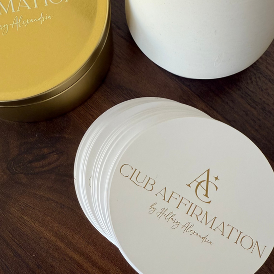 Club Affirmation product packaging on a wooden surface