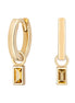 Gold hoop earrings with rectangular gemstones on a white background
