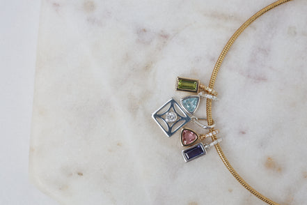 Maxi Sterling Silver Iolith & Lab Diamonds Charm